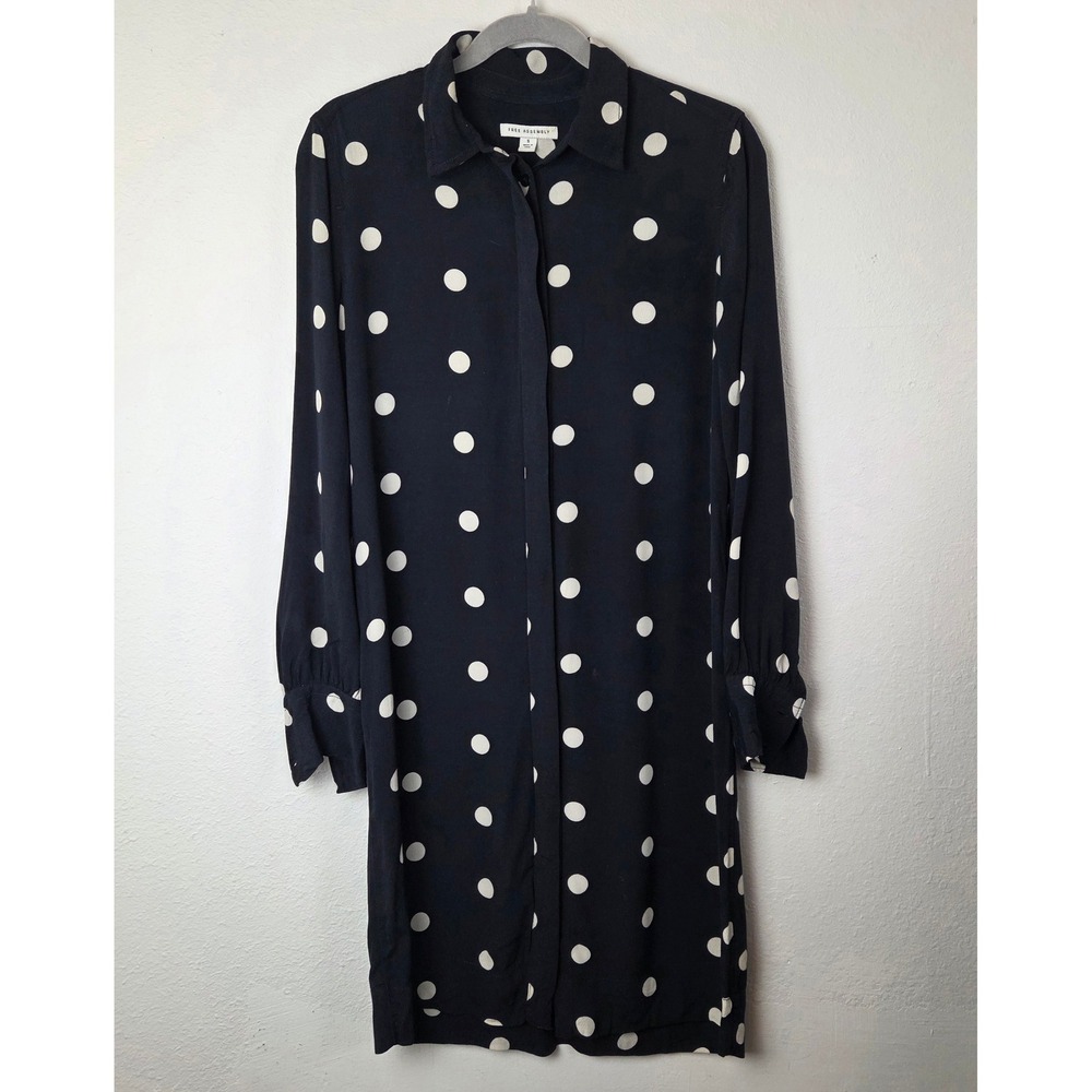 Free Assembly Womens Black Polka Dot Viscose Long Sleeve Shirt Dress S WWD00040